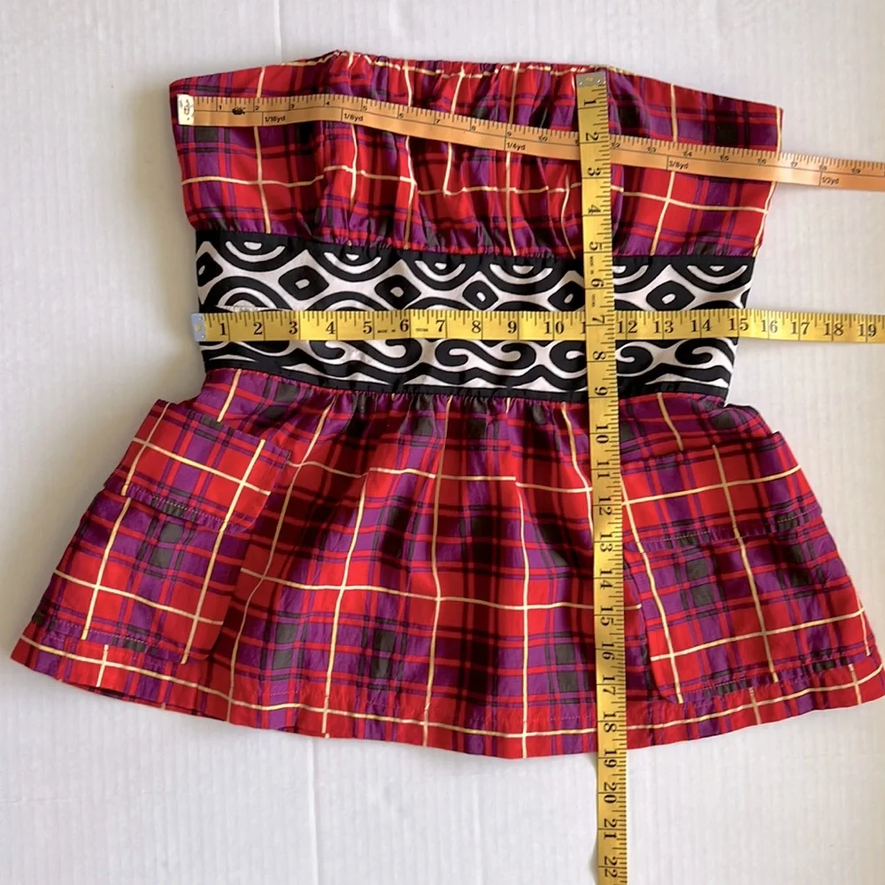 Plenty Tracy Reese Silk Plaid Bustier Top 10‎ Boned Corset Strapless Y2K Indie